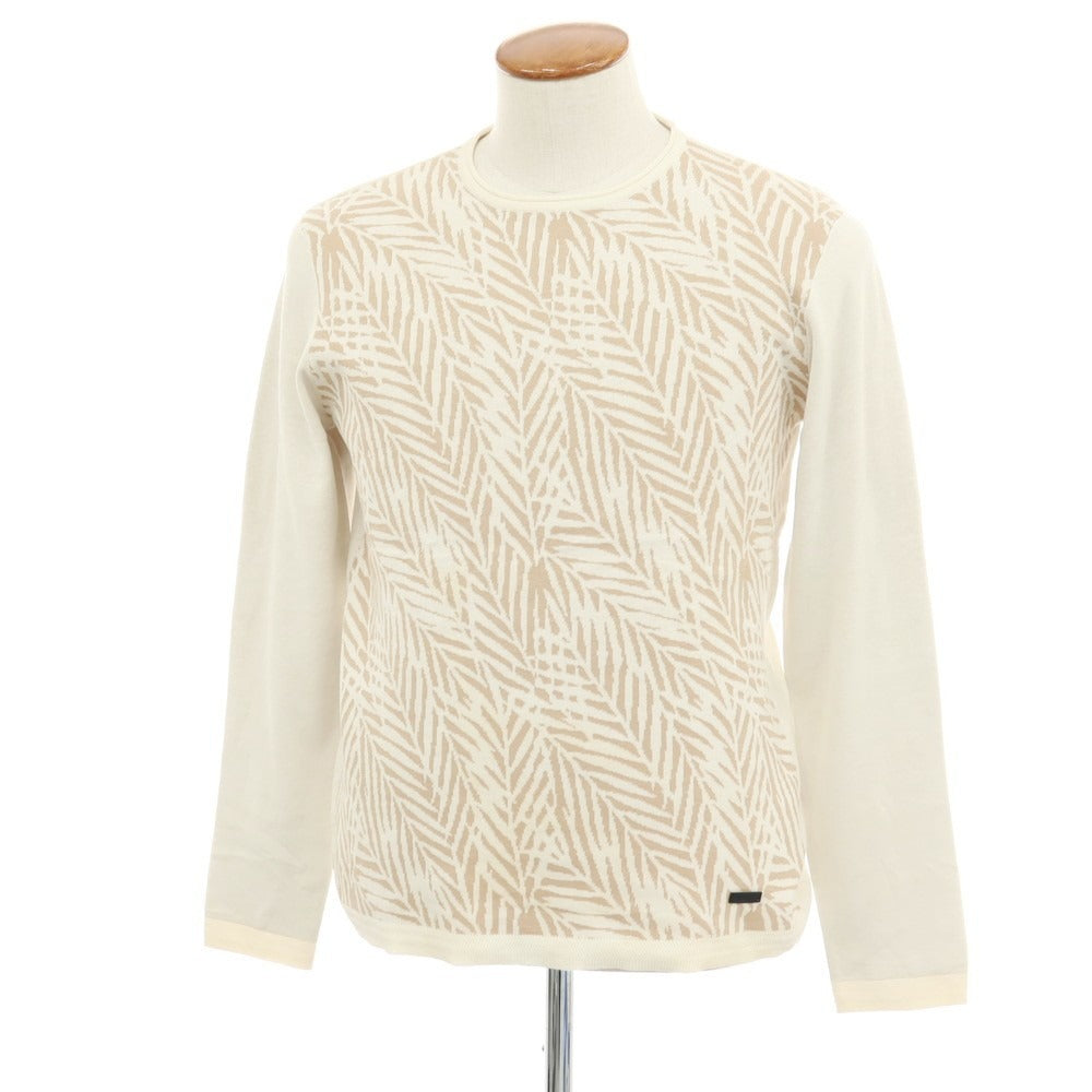 【中古】アルマーニ コレッツォーニ ARMANI COLLEZIONI コットンシルク クルーネック プルオーバーニット アイボリーxベージュ【サイズEU48】【 状態ランクB 】【 メンズ 】 [CPD]