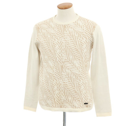 【中古】アルマーニ コレッツォーニ ARMANI COLLEZIONI コットンシルク クルーネック プルオーバーニット アイボリーxベージュ【 EU48 】【 状態ランクB 】【 メンズ 】