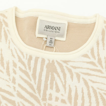 【中古】アルマーニ コレッツォーニ ARMANI COLLEZIONI コットンシルク クルーネック プルオーバーニット アイボリーxベージュ【 EU48 】【 状態ランクB 】【 メンズ 】