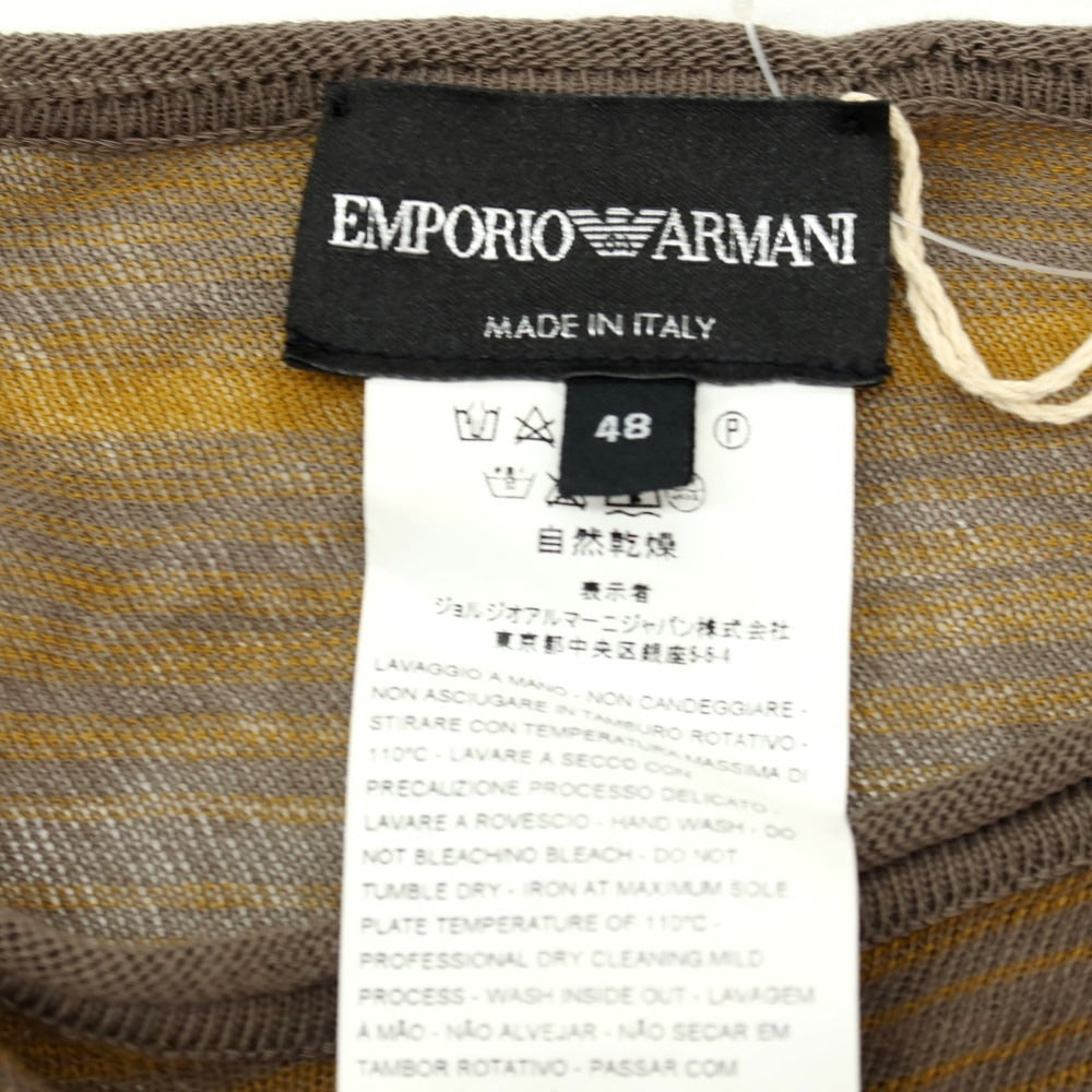 【中古】エンポリオ アルマーニ EMPORIO ARMANI コットン ボーダー クルーネック プルオーバーニット グレーxオーカー系【サイズ48】【 状態ランクB 】【 メンズ 】 [EPD]