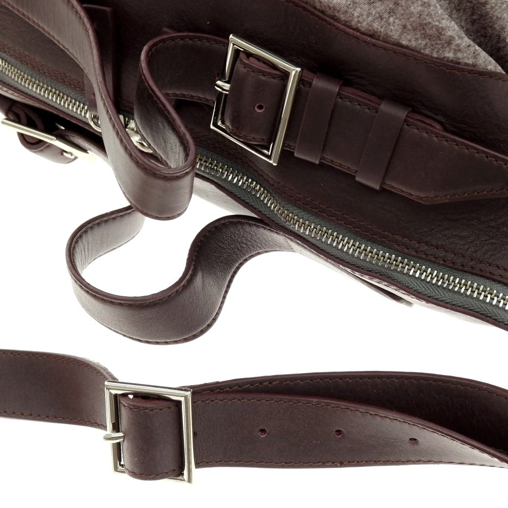 【中古】アルマーニ コレッツォーニ ARMANI COLLEZIONI ポリエステル×レザー 2WAY ショルダーバッグ グレーxバーガンディ【 状態ランクB 】【 メンズ 】 [APD]