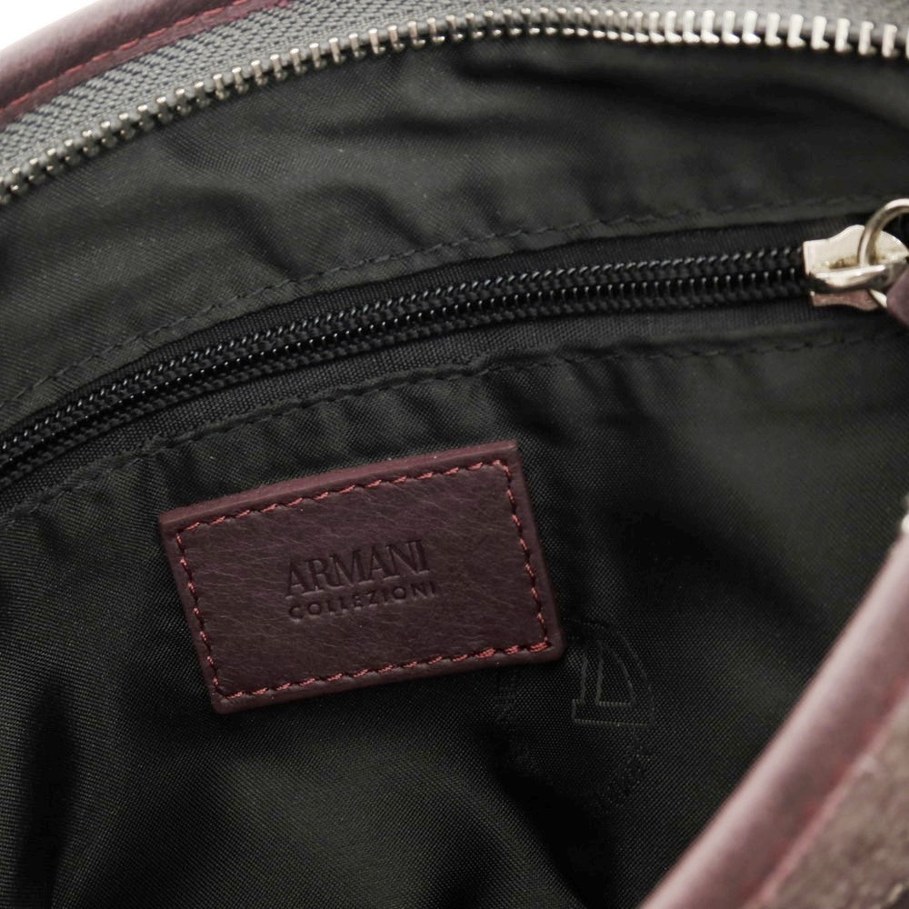 【中古】アルマーニ コレッツォーニ ARMANI COLLEZIONI ポリエステル×レザー ショルダーバッグ グレーxバーガンディ【 状態ランクB 】【 メンズ 】 [CPD]