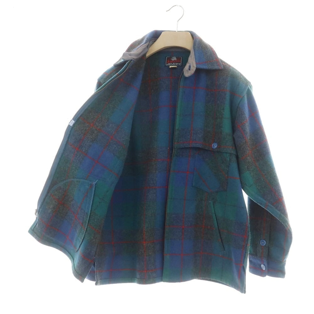 【中古】ジョンソンウーレンミルズ Johnson Woolen Mills チェックウールブルゾン グリーン【 16 】【 状態ランクC 】【 メンズ 】