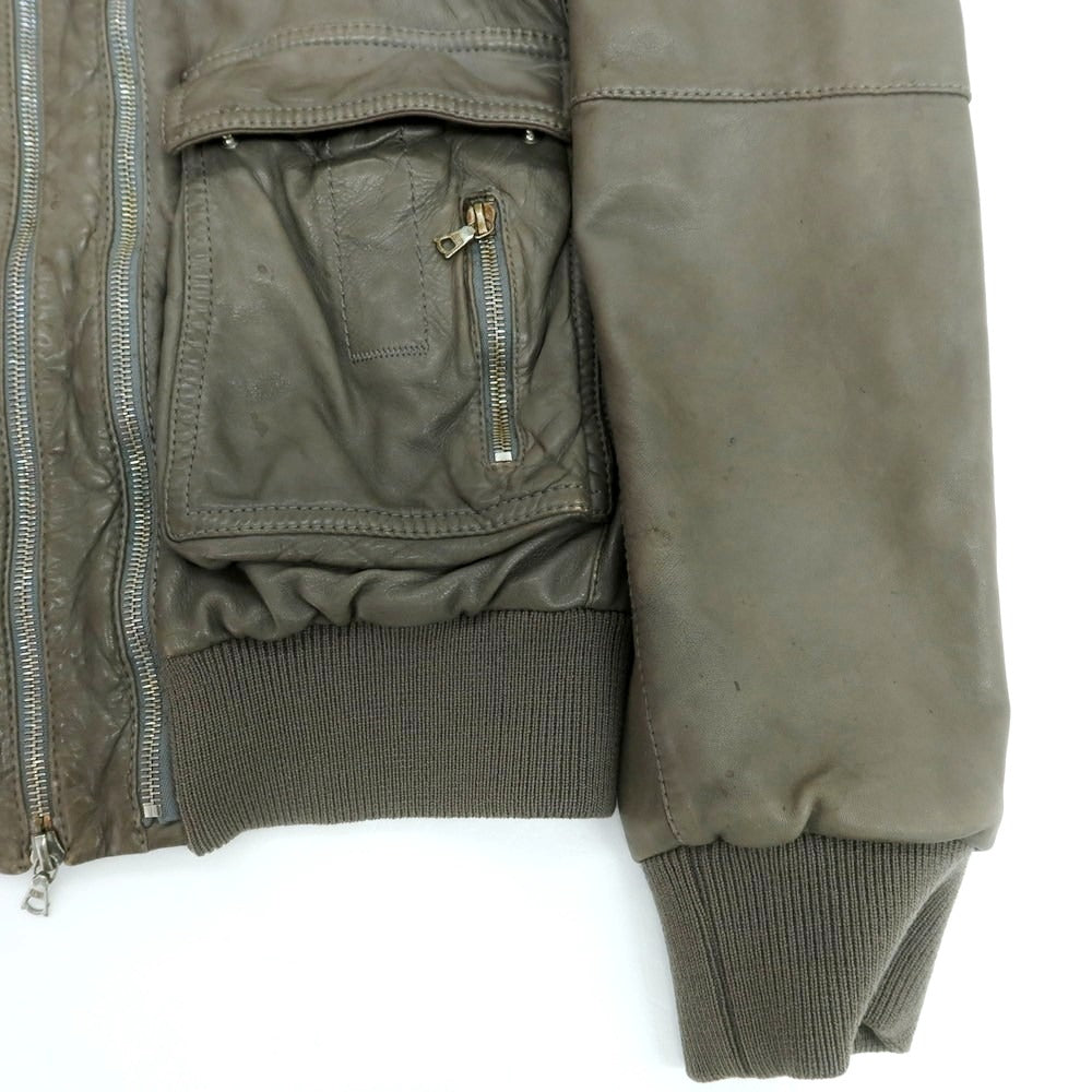 【中古】ニールバレット NEIL BARRETT レザー レザーブルゾン グレイッシュカーキ【 S 】【 状態ランクD 】【 メンズ 】