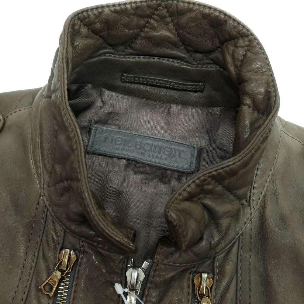 【中古】ニールバレット NEIL BARRETT レザー レザーブルゾン グレイッシュカーキ【 S 】【 状態ランクD 】【 メンズ 】