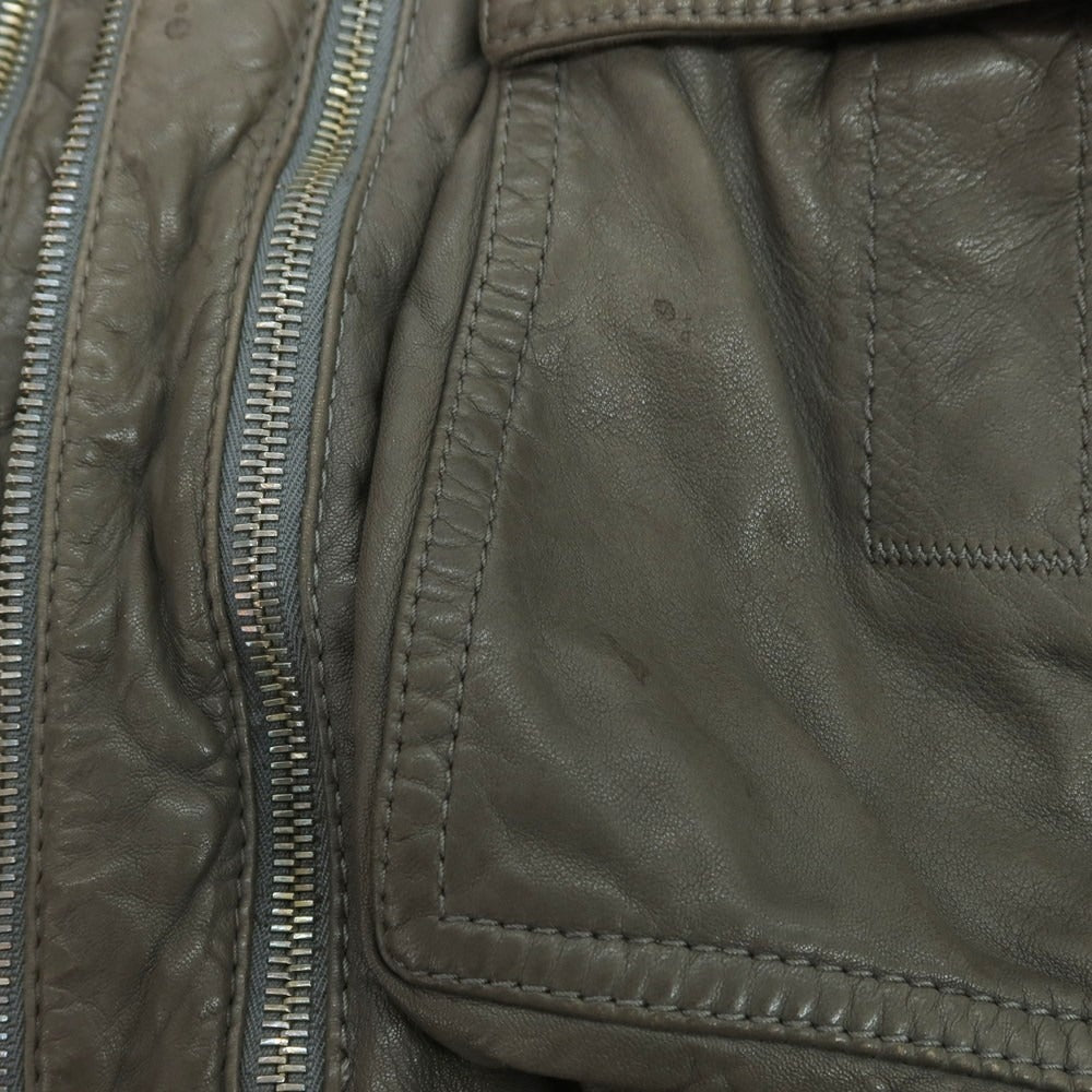 【中古】ニールバレット NEIL BARRETT レザー レザーブルゾン グレイッシュカーキ【 S 】【 状態ランクD 】【 メンズ 】