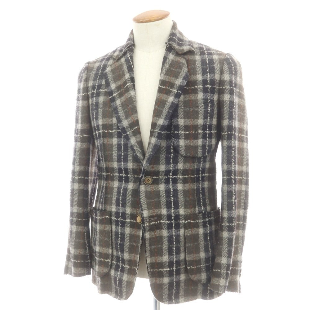 【中古】サルトリアイプシロン SartoriaYpsilon ウール チェック カジュアルジャケット カーキ×ブラック系【 48 】【 状態ランクB 】【 メンズ 】