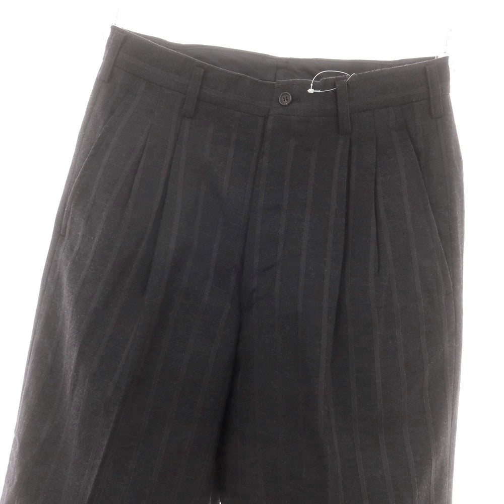 【中古】ヨウジヤマモトプールオム Yohji Yamamoto POUR HOMME ウールシルク ストライプ ドレススラックスパンツ チャコール【サイズS】【 状態ランクB 】【 メンズ 】 [CPD]