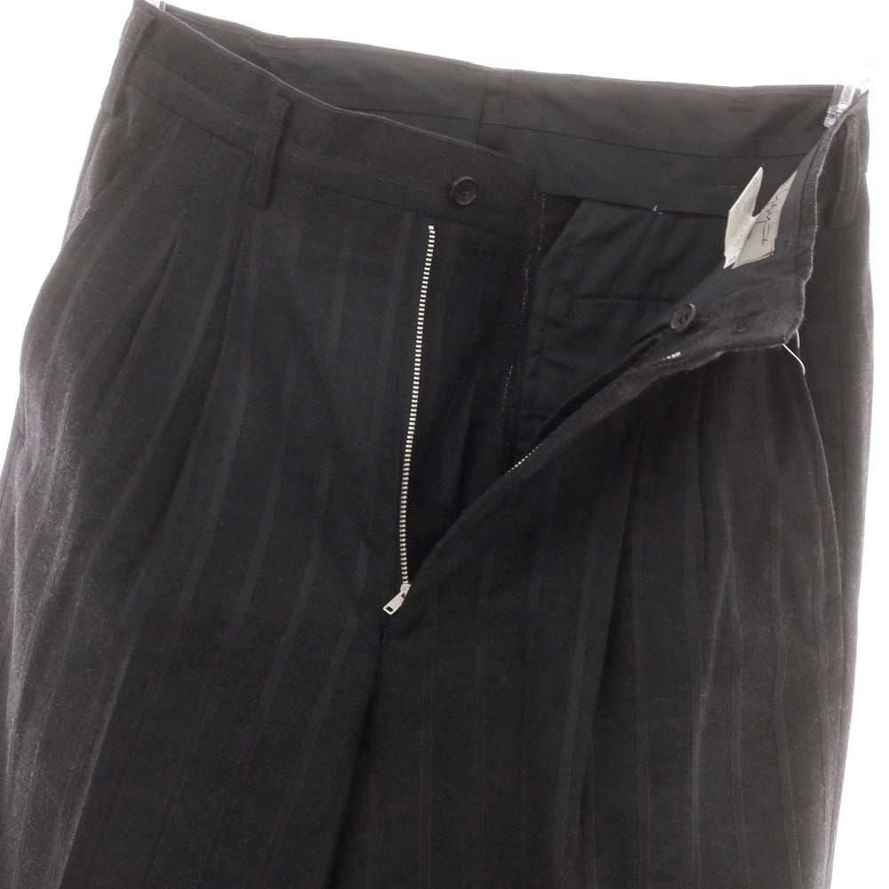 【中古】ヨウジヤマモトプールオム Yohji Yamamoto POUR HOMME ウールシルク ストライプ ドレススラックスパンツ チャコール【サイズS】【 状態ランクB 】【 メンズ 】 [CPD]
