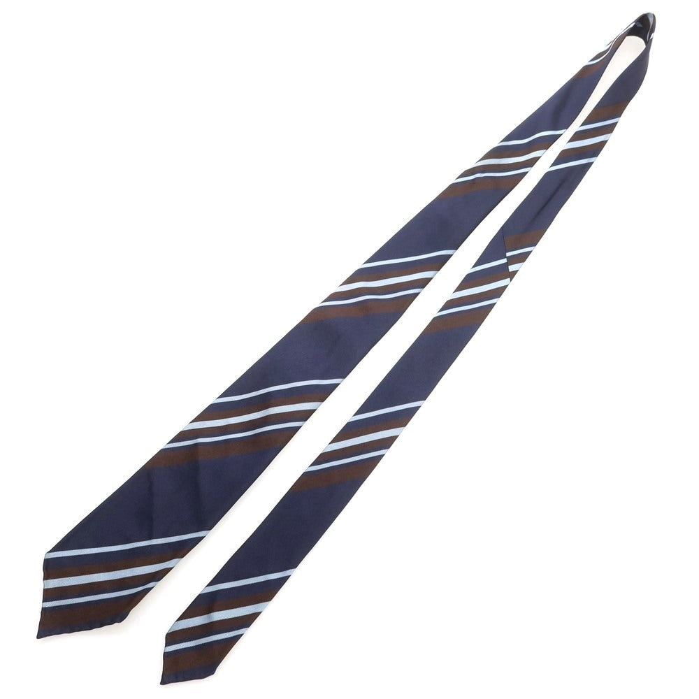 【中古】タイユアタイ TIE YOUR TIE セッテピエゲ シルク ストライプ柄ネクタイ ネイビーxダークブラウン【 状態ランクB 】【 メンズ 】