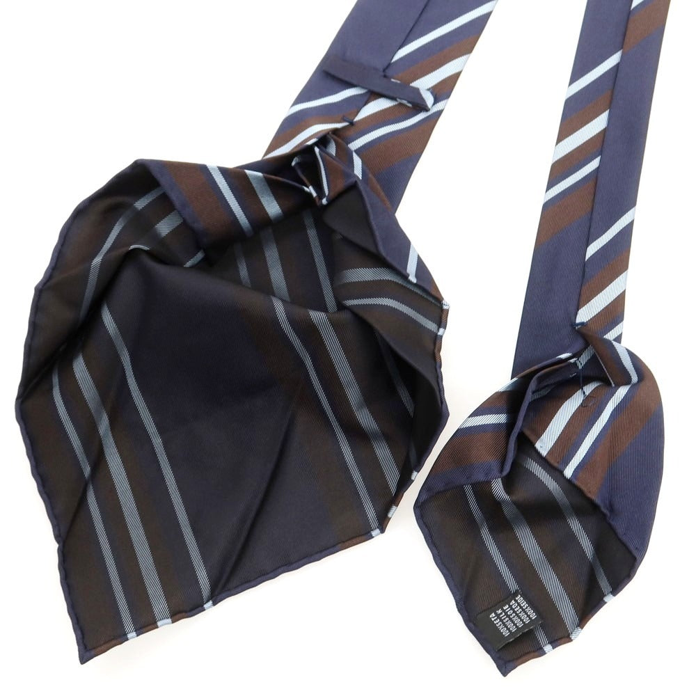 【中古】タイユアタイ TIE YOUR TIE セッテピエゲ シルク ストライプ柄ネクタイ ネイビーxダークブラウン【 状態ランクB 】【 メンズ 】