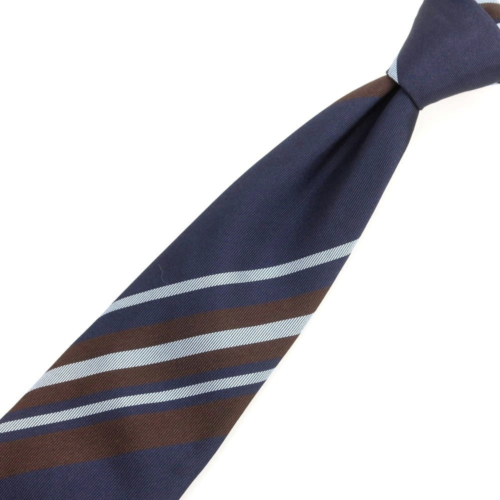 【中古】タイユアタイ TIE YOUR TIE セッテピエゲ シルク ストライプ柄ネクタイ ネイビーxダークブラウン【 状態ランクB 】【 メンズ 】