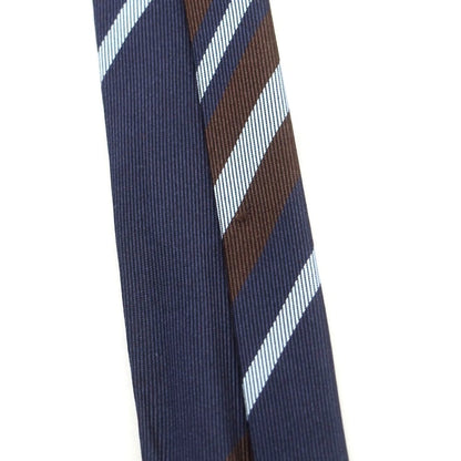 【中古】タイユアタイ TIE YOUR TIE セッテピエゲ シルク ストライプ柄ネクタイ ネイビーxダークブラウン【 状態ランクB 】【 メンズ 】
