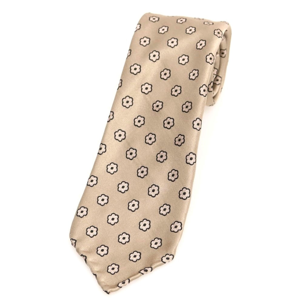 【中古】タイユアタイ TIE YOUR TIE セッテピエゲ シルク 花小紋柄ネクタイ ベージュ【 状態ランクB 】【 メンズ 】