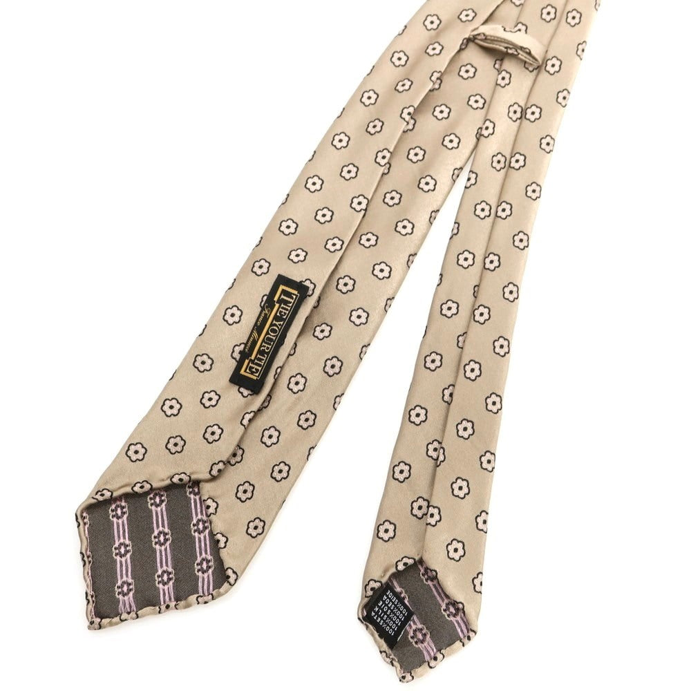 【中古】タイユアタイ TIE YOUR TIE セッテピエゲ シルク 花小紋柄ネクタイ ベージュ【 状態ランクB 】【 メンズ 】