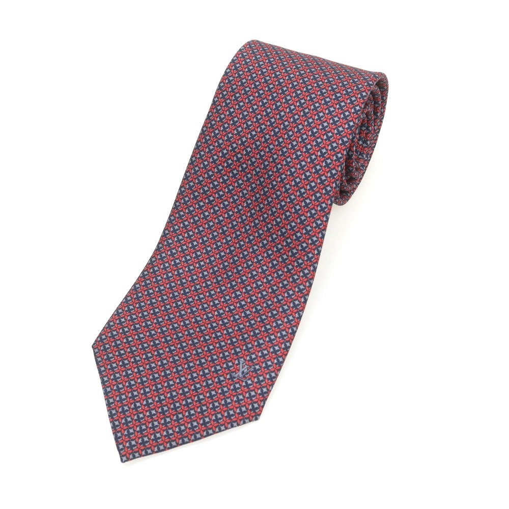 【中古】ルイ ヴィトン LOUIS VUITTON シルク プリント チェック柄ネクタイ レッドxグレー【 状態ランクA 】【 メンズ 】