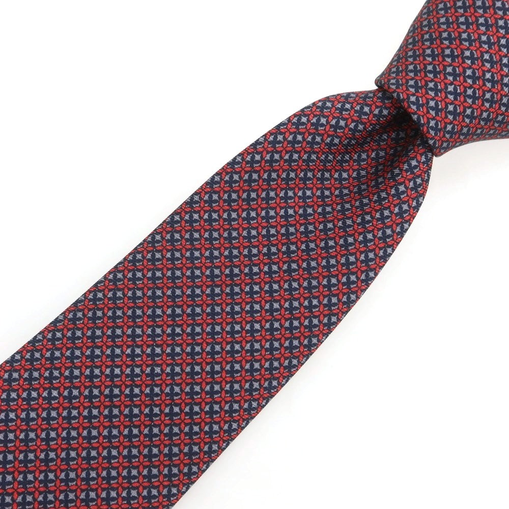 【中古】ルイ ヴィトン LOUIS VUITTON シルク プリント チェック柄ネクタイ レッドxグレー【 状態ランクA 】【 メンズ 】