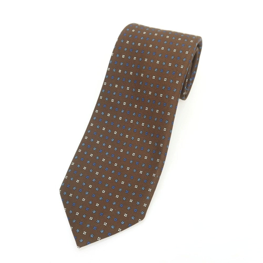 【中古】マリネッラ E.MARINELLA クワトロピエゲ シルク プリント 小紋柄ネクタイ ブラウンxブルー【 状態ランクB 】【 メンズ 】