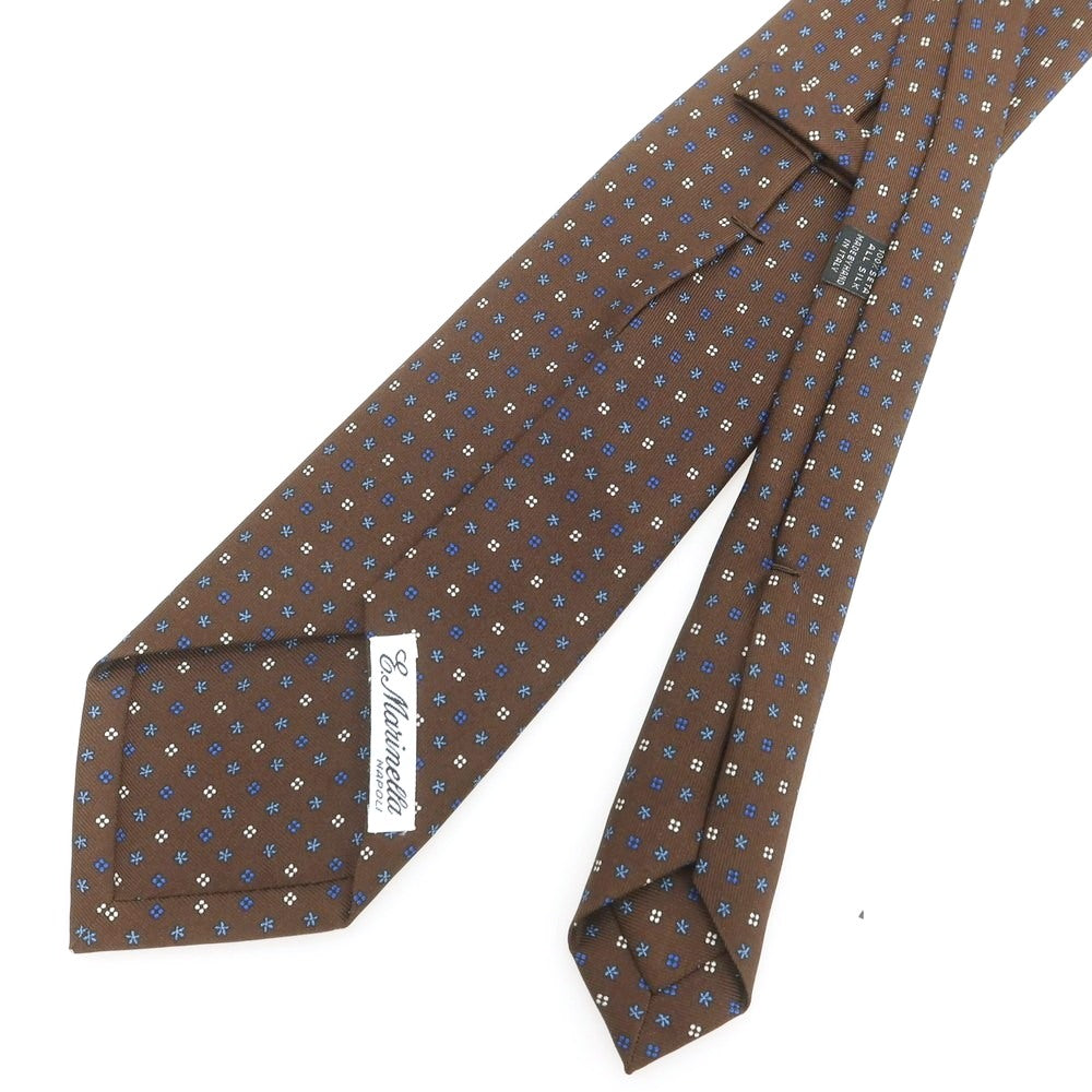 【中古】マリネッラ E.MARINELLA クワトロピエゲ シルク プリント 小紋柄ネクタイ ブラウンxブルー【 状態ランクB 】【 メンズ 】