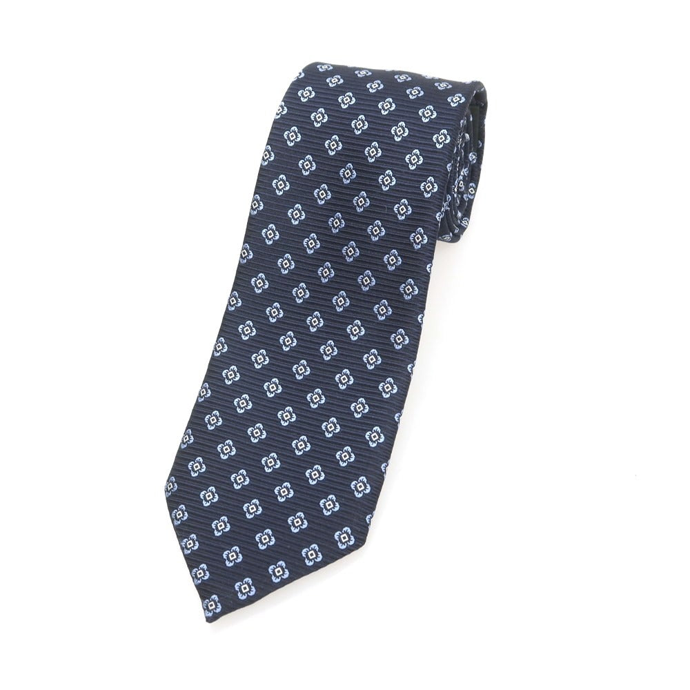 【中古】エルメネジルドゼニア Ermenegildo Zegna シルク 小紋柄ネクタイ ネイビーxライトブルー【 状態ランクA 】【 メンズ 】