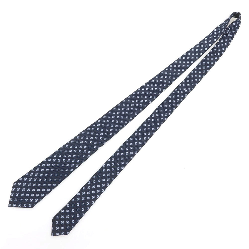 【中古】エルメネジルドゼニア Ermenegildo Zegna シルク 小紋柄ネクタイ ネイビーxライトブルー【 状態ランクA 】【 メンズ 】