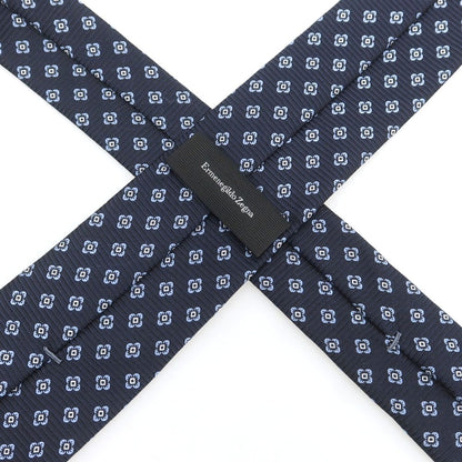 【中古】エルメネジルドゼニア Ermenegildo Zegna シルク 小紋柄ネクタイ ネイビーxライトブルー【 状態ランクA 】【 メンズ 】