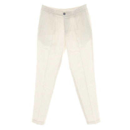 【中古】バルバッティ Barbuti リネンレーヨン ピンストライプ プリント イージースラックスパンツ ホワイトxブラウン【 46 】【 状態ランクA 】【 メンズ 】