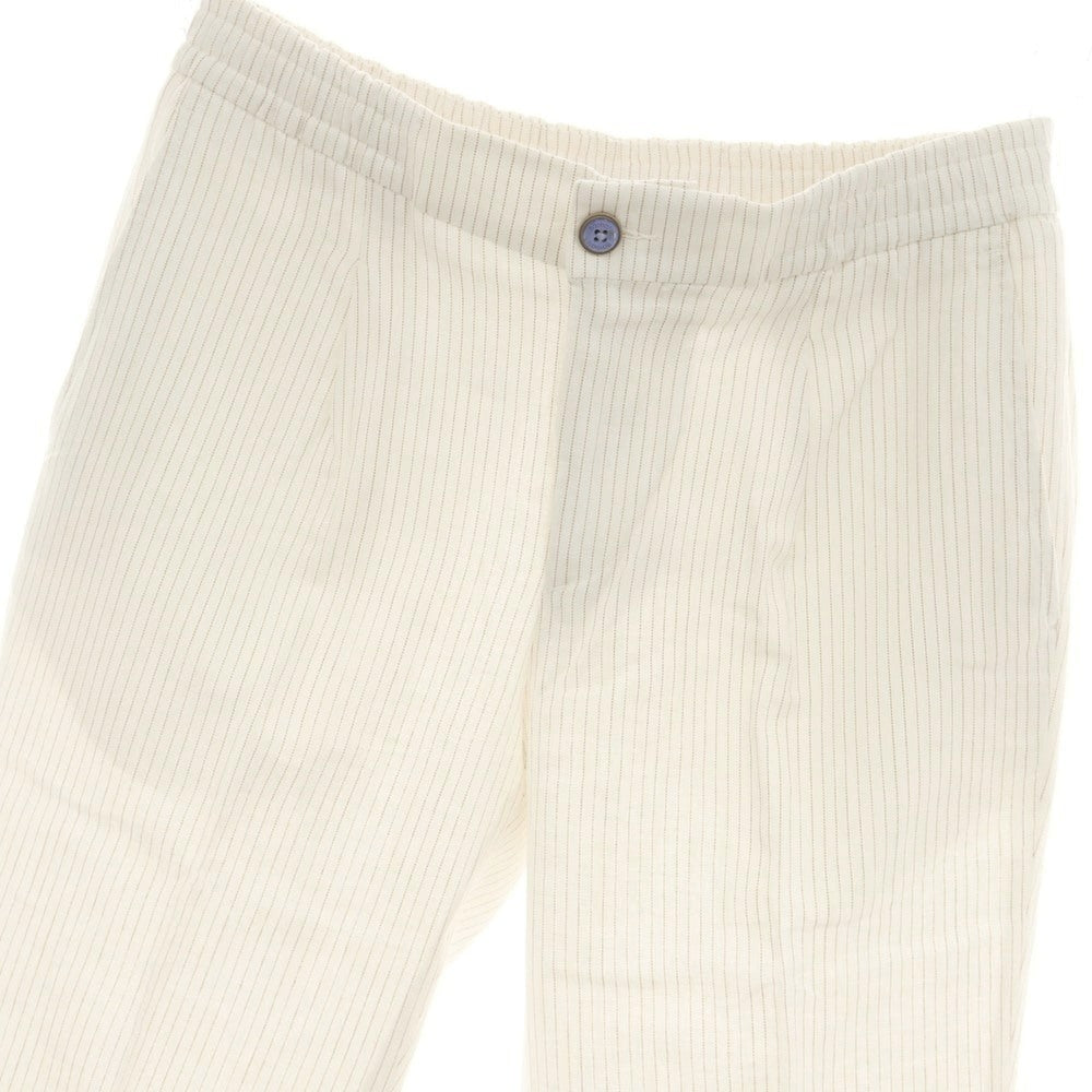 【中古】バルバッティ Barbuti リネンレーヨン ピンストライプ プリント イージースラックスパンツ ホワイトxブラウン【 46 】【 状態ランクA 】【 メンズ 】