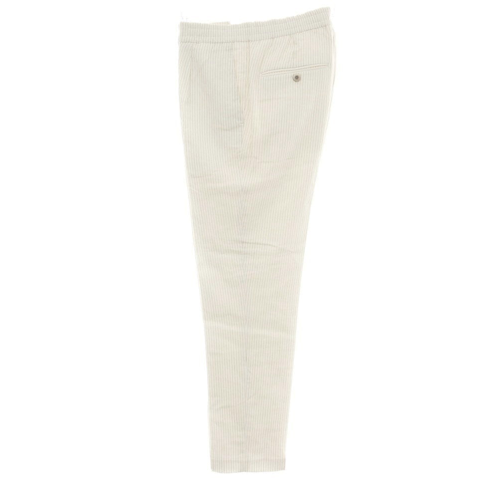 【中古】バルバッティ Barbuti リネンレーヨン ピンストライプ プリント イージースラックスパンツ ホワイトxブラウン【 46 】【 状態ランクA 】【 メンズ 】