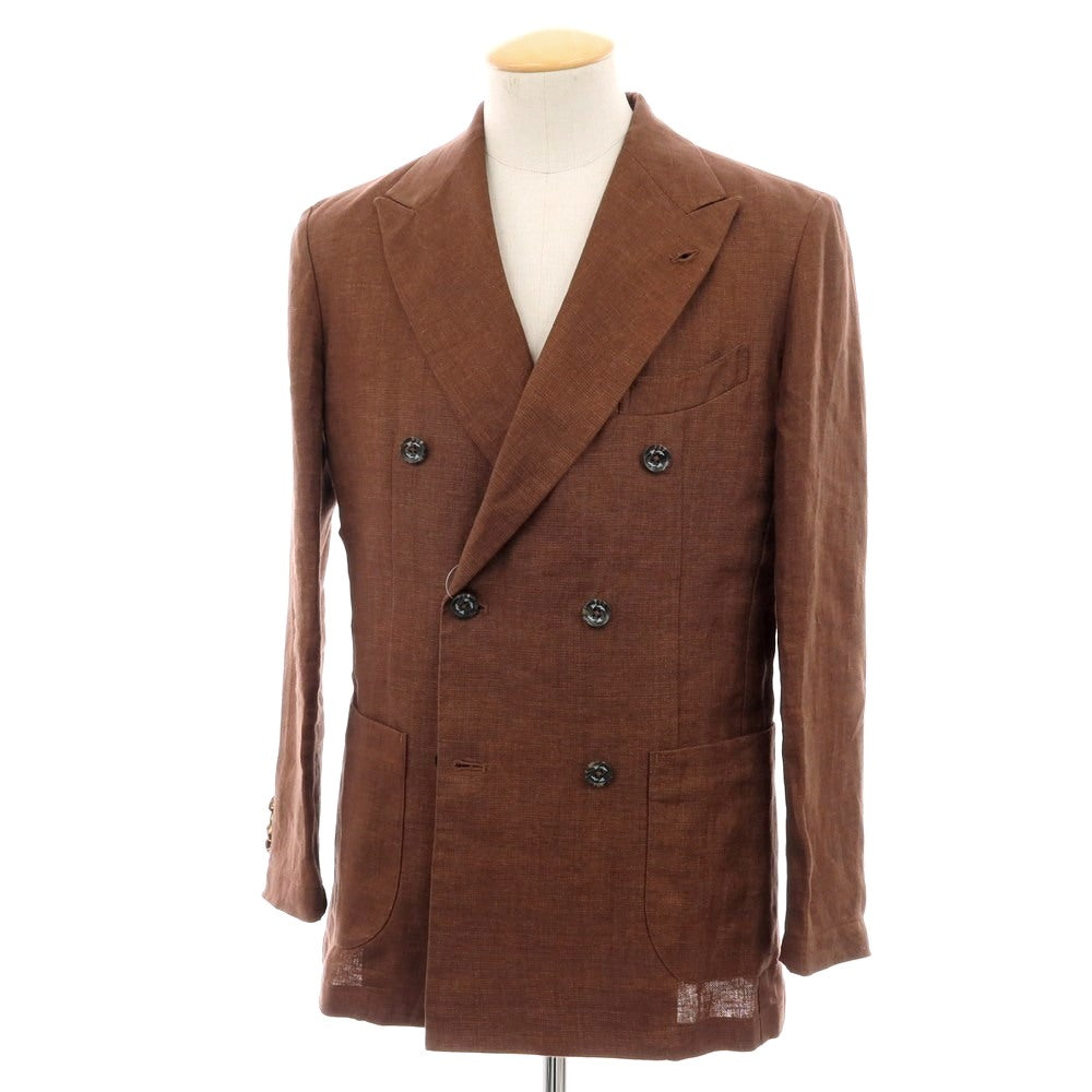 【中古】ジーステージ g-stage リネン ダブル6B テーラードジャケット ブラウン【 44 】【 状態ランクB 】【 メンズ 】