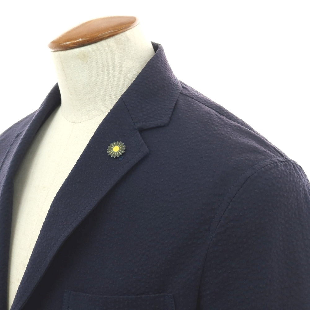 【中古】ジャンネット giannetto RIVIERA コットン シアサッカー 2B カジュアルジャケット ネイビー【 46 】【 状態ランクC 】【 メンズ 】