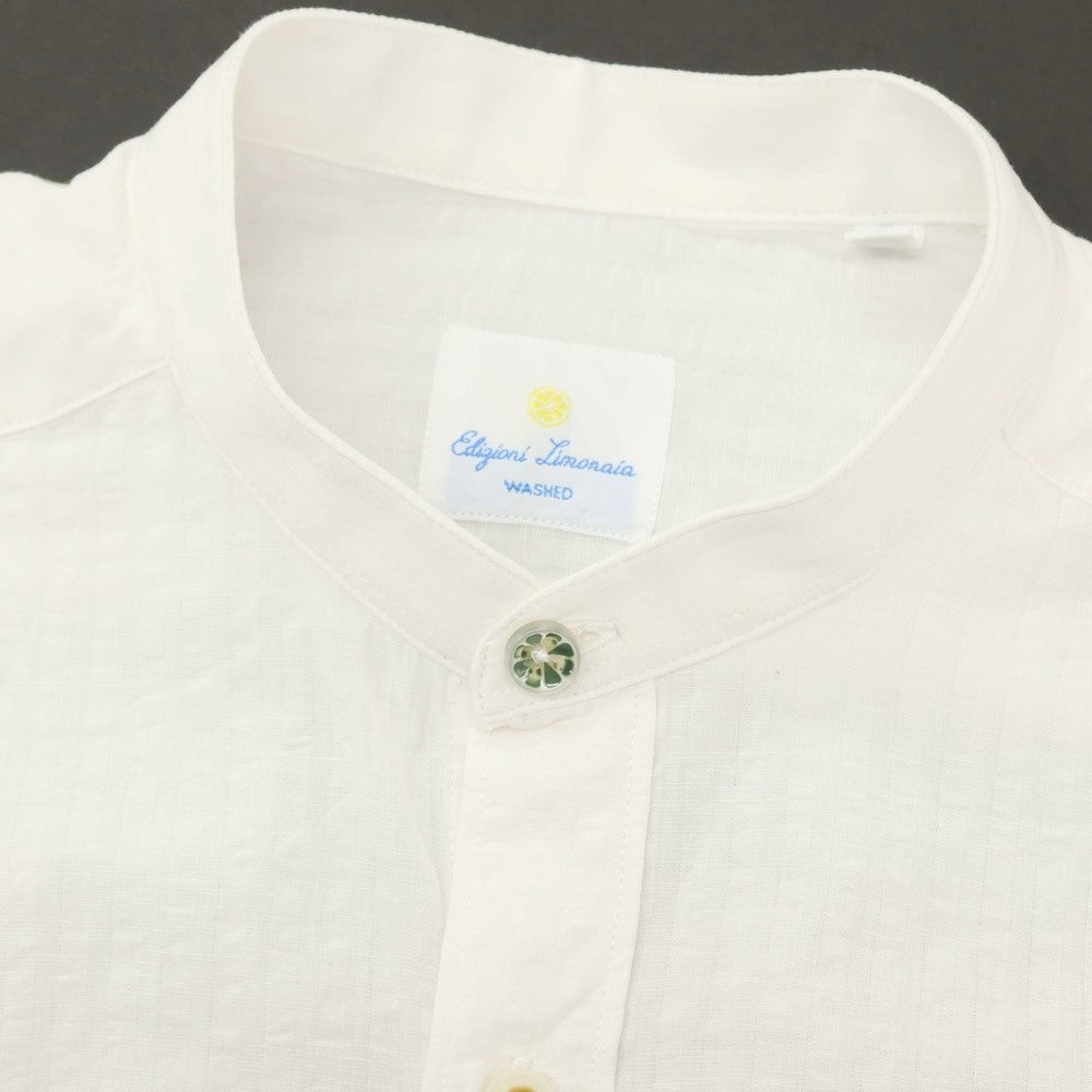 【中古】エディツォーニ リモナイア Edizioni Limonaia コットンリネン シアサッカー ストライプ バンドカラー カジュアルシャツ ホワイト【サイズ38】【 状態ランクB 】【 メンズ 】