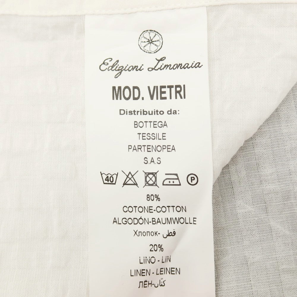 【中古】エディツォーニ リモナイア Edizioni Limonaia コットンリネン シアサッカー ストライプ バンドカラー カジュアルシャツ ホワイト【サイズ38】【 状態ランクB 】【 メンズ 】