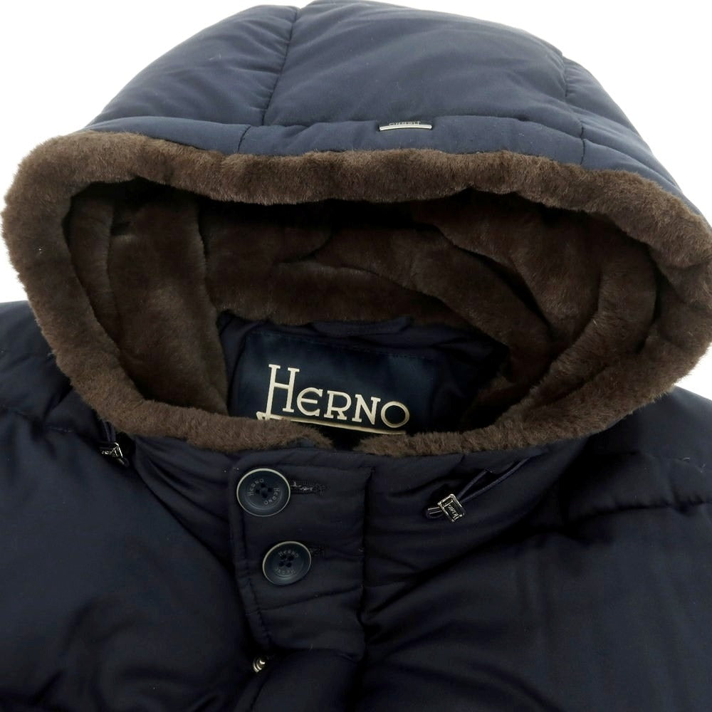 【中古】ヘルノ Herno ポリエステル ダウンコート ネイビー系【 52 】【 状態ランクC 】【 メンズ 】