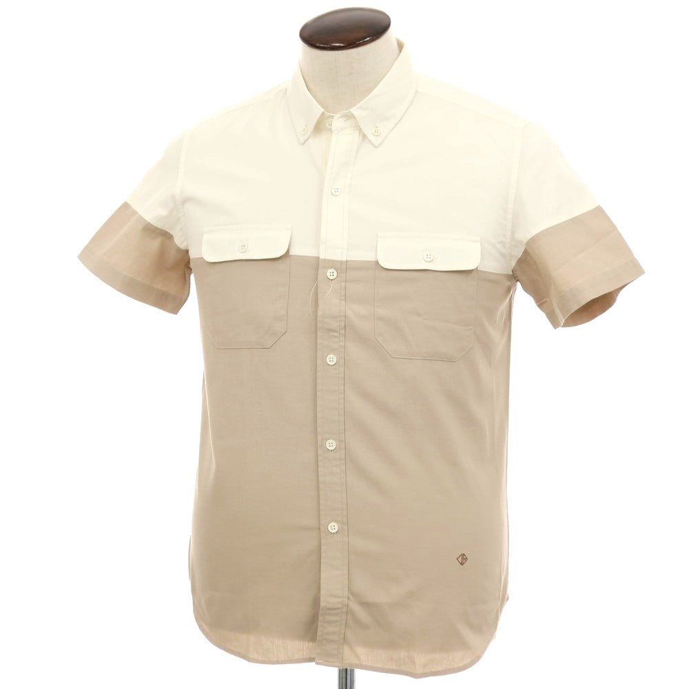 【中古】オープニングセレモニー OPENING CEREMONY コットン バイカラー ボタンダウン 半袖シャツ ホワイトxベージュ【サイズL】【 状態ランクB 】【 メンズ 】