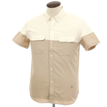 【中古】オープニングセレモニー OPENING CEREMONY コットン バイカラー ボタンダウン 半袖シャツ ホワイトxベージュ【サイズL】【 状態ランクB 】【 メンズ 】