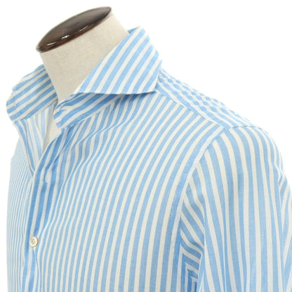 【中古】フィナモレ Finamore コットン ストライプ ホリゾンタルカラー ドレスシャツ ブルーxホワイト【サイズL】【 状態ランクC 】【 メンズ 】