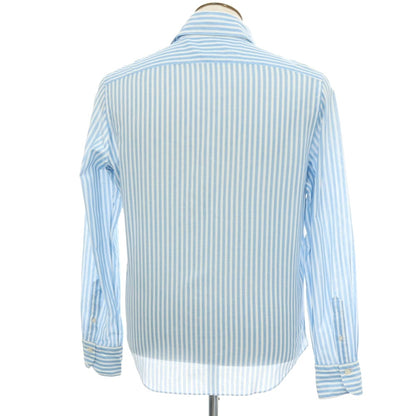 【中古】フィナモレ Finamore コットン ストライプ ホリゾンタルカラー ドレスシャツ ブルーxホワイト【サイズL】【 状態ランクC 】【 メンズ 】