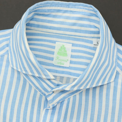 【中古】フィナモレ Finamore コットン ストライプ ホリゾンタルカラー ドレスシャツ ブルーxホワイト【サイズL】【 状態ランクC 】【 メンズ 】