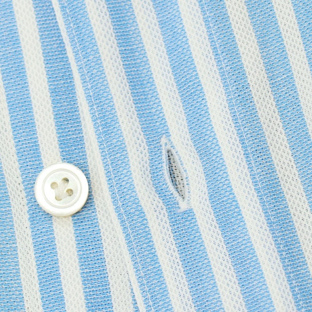 【中古】フィナモレ Finamore コットン ストライプ ホリゾンタルカラー ドレスシャツ ブルーxホワイト【サイズL】【 状態ランクC 】【 メンズ 】