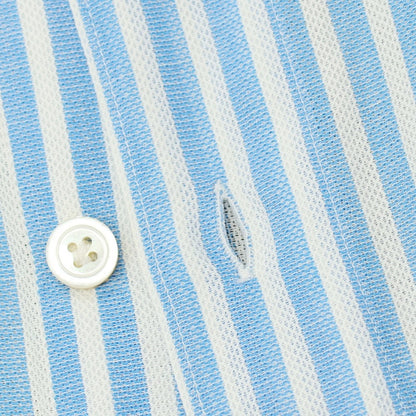 【中古】フィナモレ Finamore コットン ストライプ ホリゾンタルカラー ドレスシャツ ブルーxホワイト【サイズL】【 状態ランクC 】【 メンズ 】