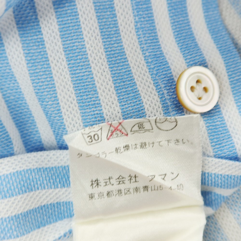 【中古】フィナモレ Finamore コットン ストライプ ホリゾンタルカラー ドレスシャツ ブルーxホワイト【サイズL】【 状態ランクC 】【 メンズ 】
