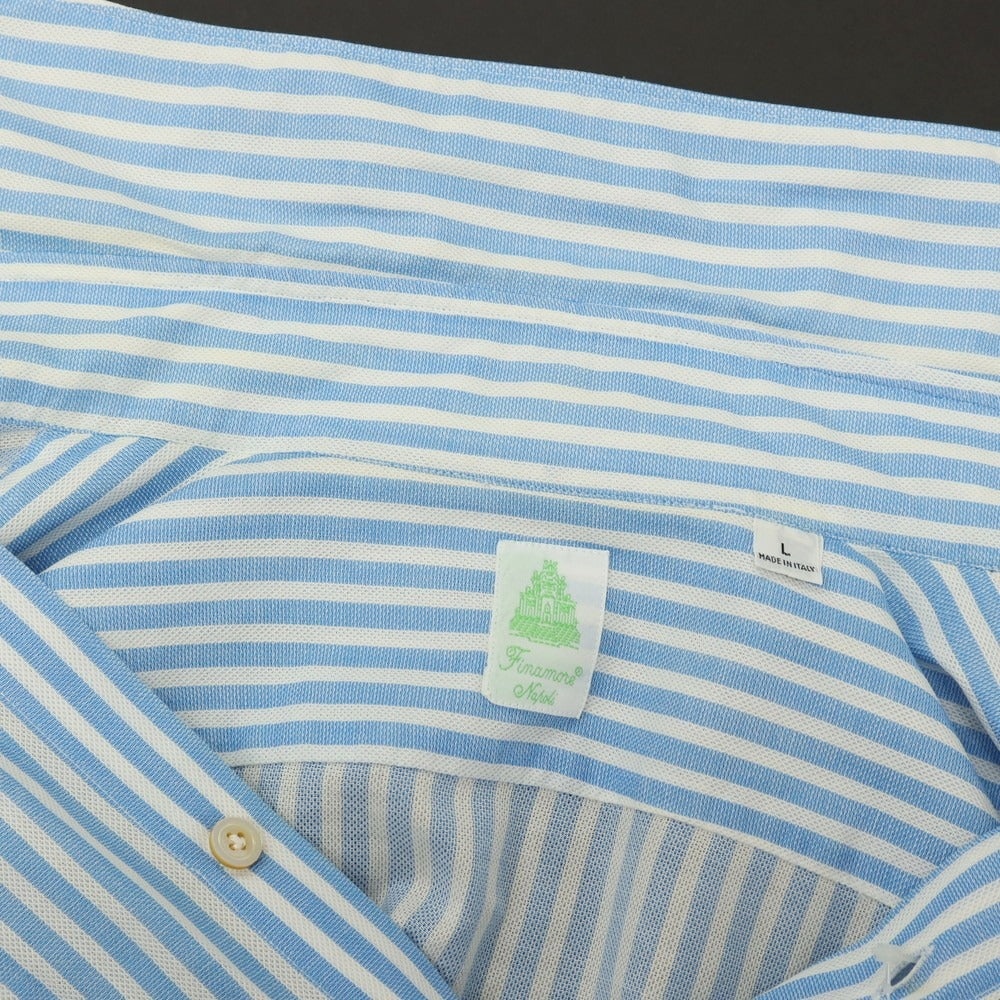【中古】フィナモレ Finamore コットン ストライプ ホリゾンタルカラー ドレスシャツ ブルーxホワイト【サイズL】【 状態ランクC 】【 メンズ 】