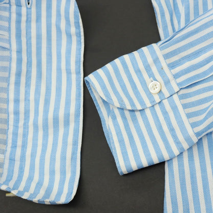 【中古】フィナモレ Finamore コットン ストライプ ホリゾンタルカラー ドレスシャツ ブルーxホワイト【サイズL】【 状態ランクC 】【 メンズ 】