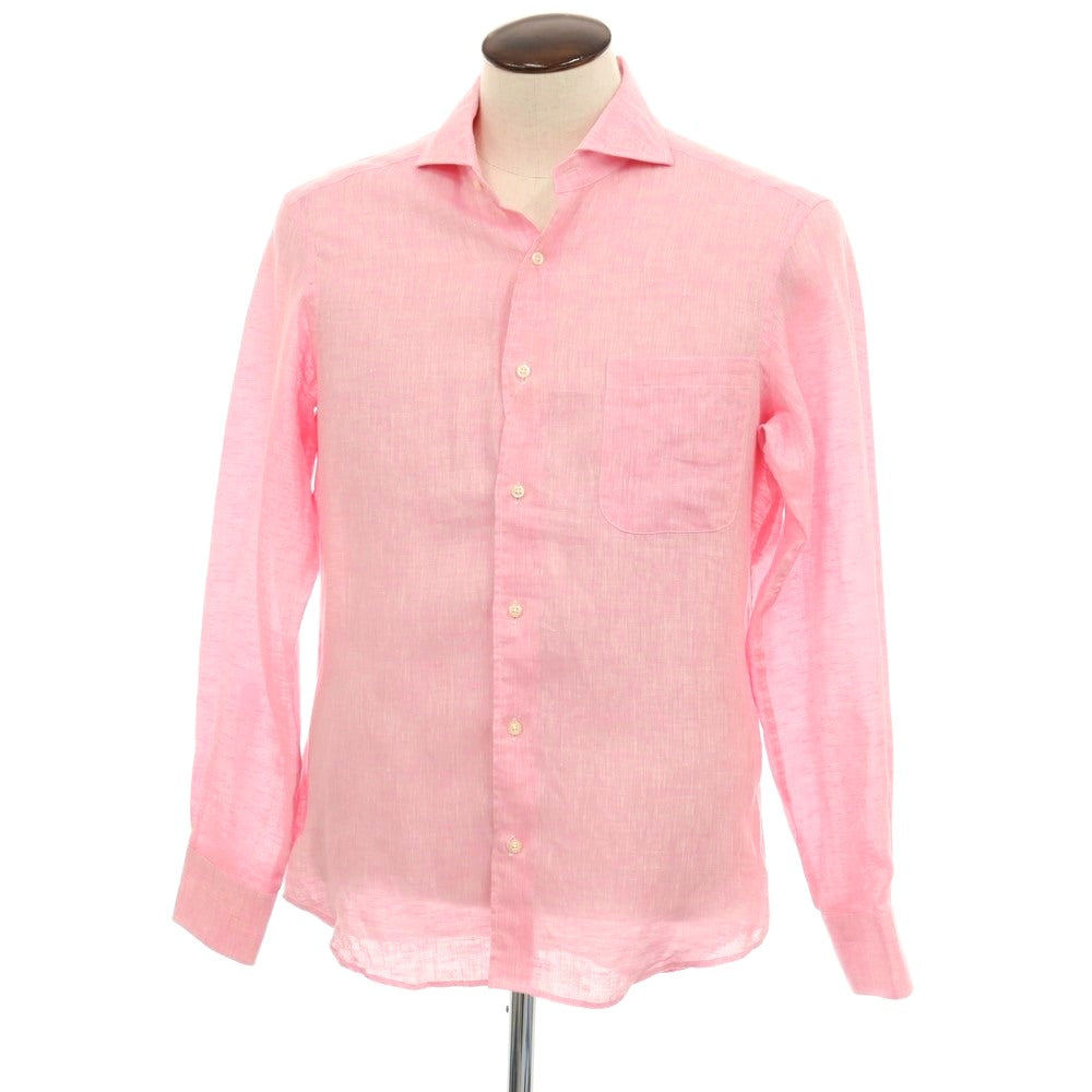 【中古】バーニーズニューヨーク BARNEYS NEWYORK リネン ホリゾンタルカラー カジュアルシャツ ピンク【サイズL】【 状態ランクB 】【 メンズ 】