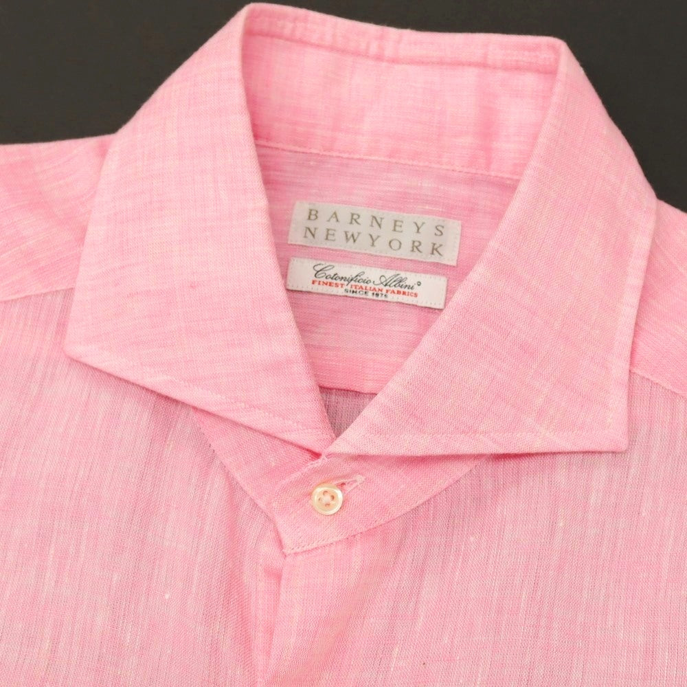【中古】バーニーズニューヨーク BARNEYS NEWYORK リネン ホリゾンタルカラー カジュアルシャツ ピンク【サイズL】【 状態ランクB 】【 メンズ 】