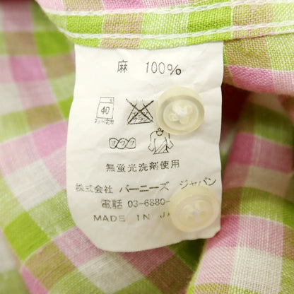 【中古】バーニーズニューヨーク BARNEYS NEWYORK リネン チェック イタリアンカラー カジュアルシャツ ピンクxグリーン【サイズL】【 状態ランクB 】【 メンズ 】