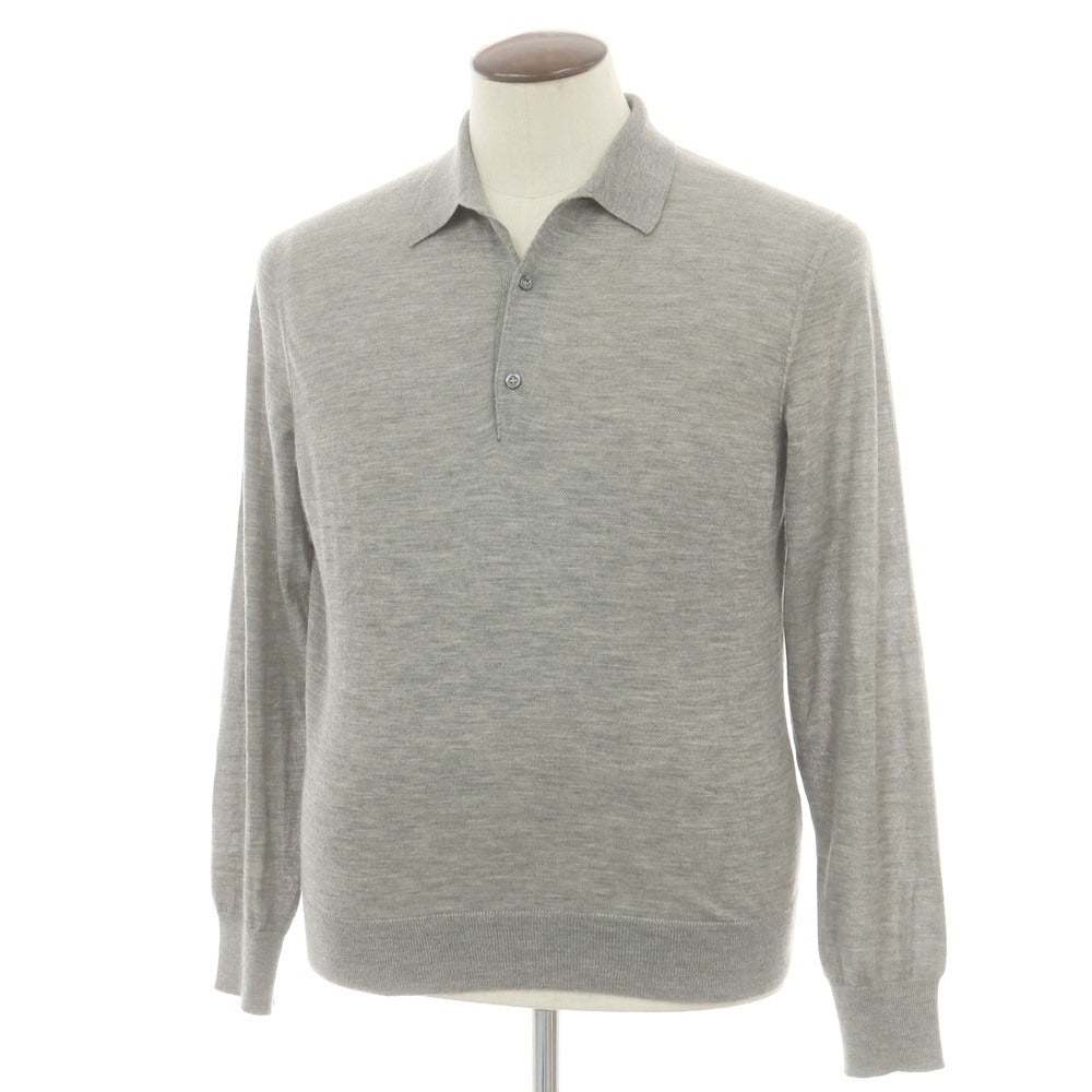 【中古】ナポレオンエルバ NAPOLEONERBA ハイゲージ カシミヤ 長袖 ポロニット グレー【 50 】【 状態ランクC 】【 メンズ 】