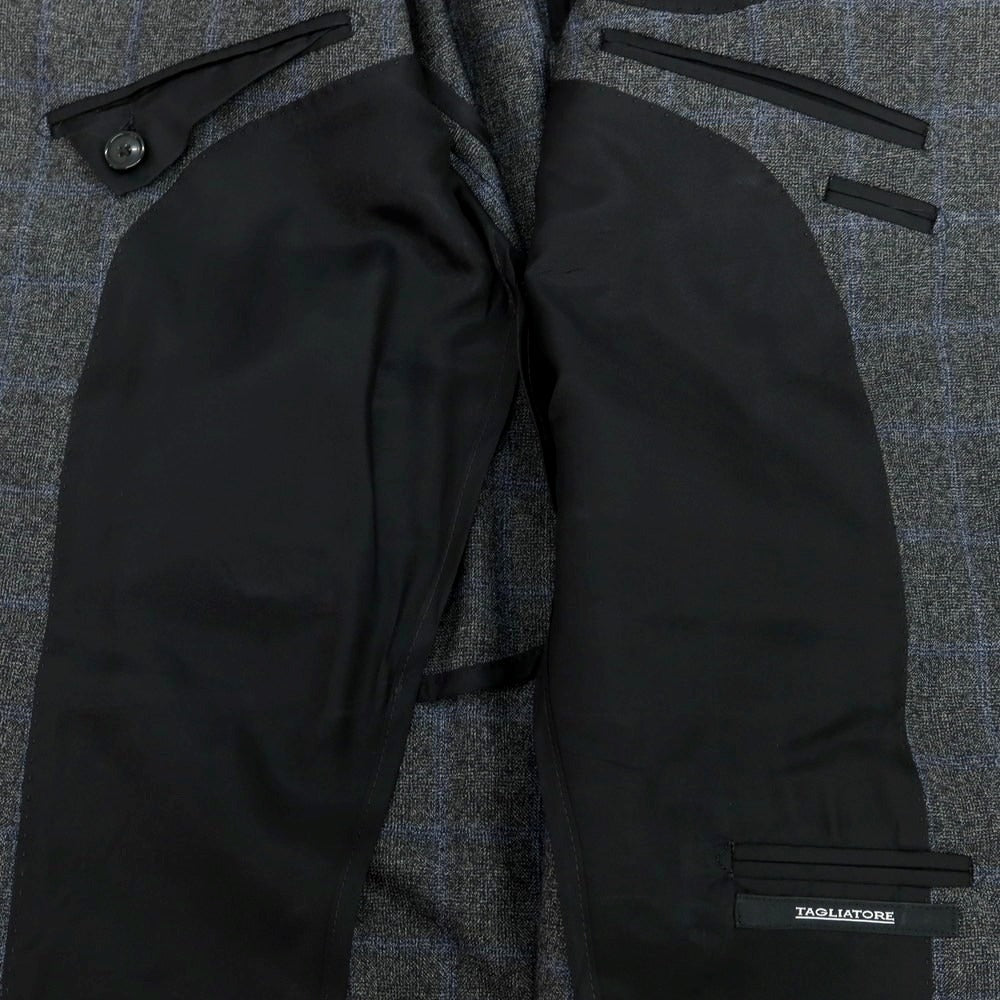 【中古】タリアトーレ TAGLIATORE ウール チェック 2つボタンスーツ ダークグレーxブルー【 48 】【 状態ランクA 】【 メンズ 】