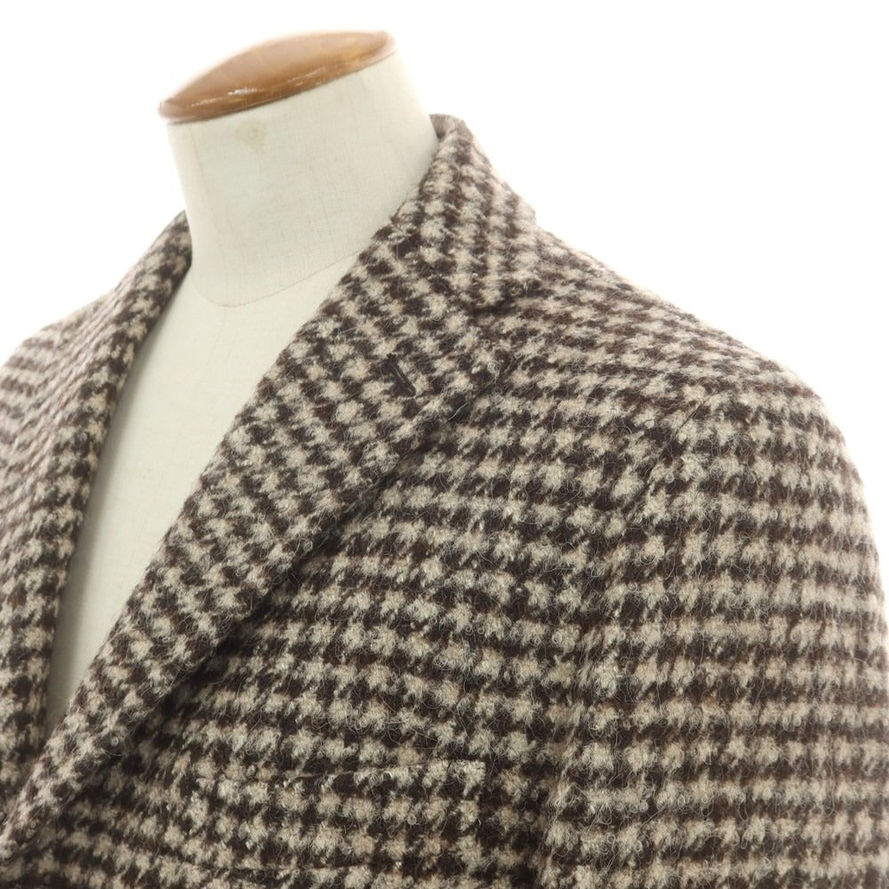 【中古】タリアトーレ TAGLIATORE シルク混ウール ハウンドトゥース チェスターフィールドコート ベージュxダークブラウン【 サイズ46 】【 状態ランクB 】【 メンズ 】 [CPD]